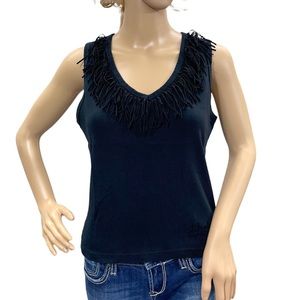 HARLEY-DAVIDSON Black Fringed V-Neck Women’s Tank Top Size Large